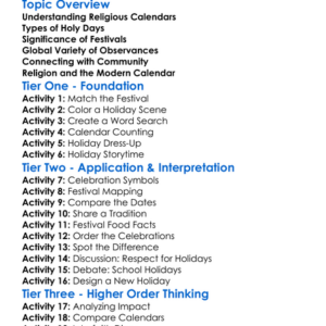 Religious Calendar And Holy Days Worksheet Activity Booklet