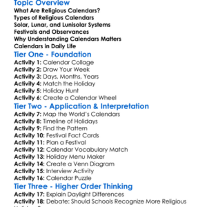 Religious Calendars And Time Worksheet Activity Booklet