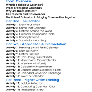 Religious Calendars Worksheet Activity Booklet