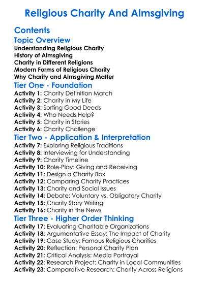 Religious Charity And Almsgiving Worksheet Activity Booklet