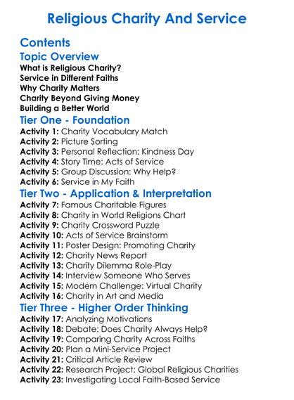Religious Charity And Service Worksheet Activity Booklet