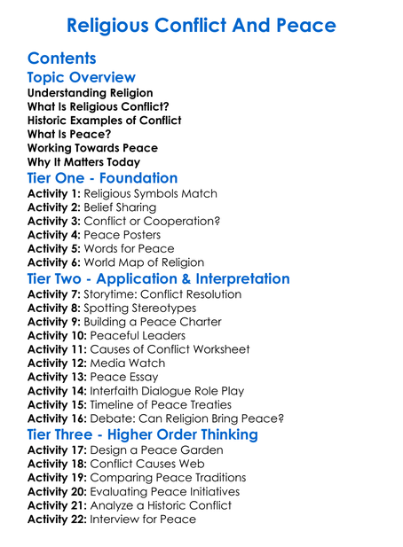Religious Conflict And Peace Worksheet Activity Booklet