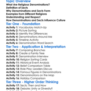 Religious Denominations And Sects Worksheet Activity Booklet