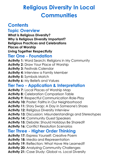 Religious Diversity In Local Communities Worksheet Activity Booklet