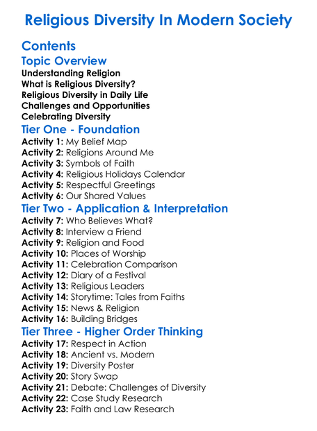 Religious Diversity In Modern Society Worksheet Activity Booklet