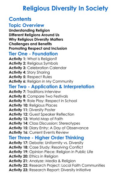 Religious Diversity In Society Worksheet Activity Booklet