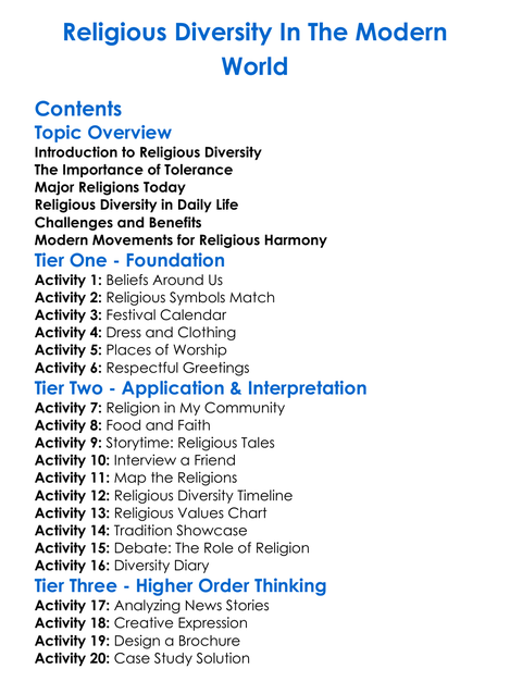 Religious Diversity In The Modern World Worksheet Activity Booklet