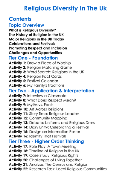 Religious Diversity In The Uk Worksheet Activity Booklet