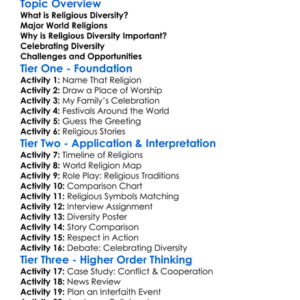 Religious Diversity Worksheet Activity Booklet
