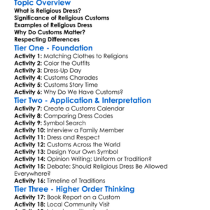 Religious Dress And Customs Worksheet Activity Booklet