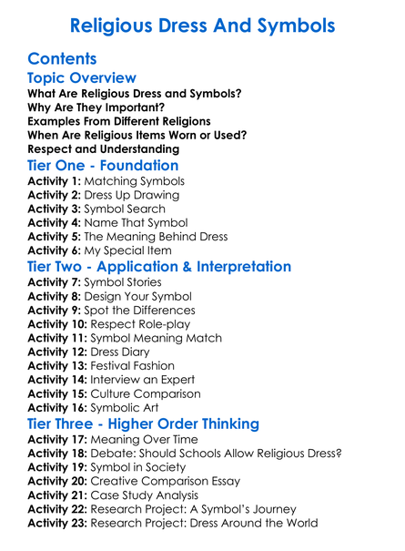 Religious Dress And Symbols Worksheet Activity Booklet