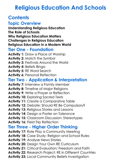 Religious Education And Schools Worksheet Activity Booklet