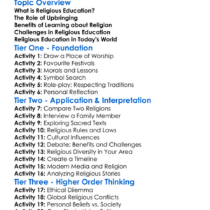Religious Education And Upbringing Worksheet Activity Booklet