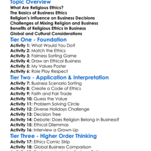 Religious Ethics In Business Worksheet Activity Booklet
