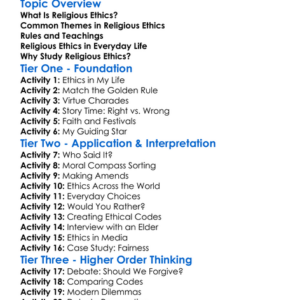 Religious Ethics Worksheet Activity Booklet