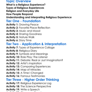 Religious Experience Worksheet Activity Booklet