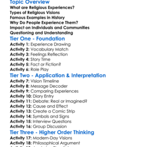 Religious Experiences And Visions Worksheet Activity Booklet