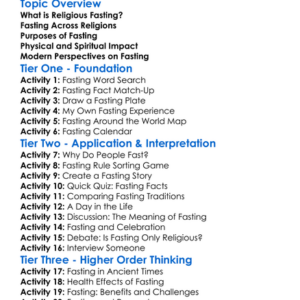 Religious Fasting Worksheet Activity Booklet