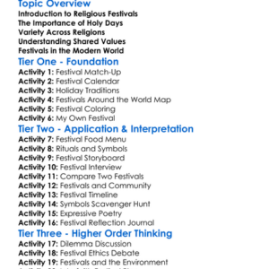 Religious Festivals And Holy Days Worksheet Activity Booklet