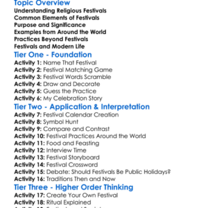 Religious Festivals And Practices Worksheet Activity Booklet