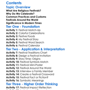 Religious Festivals And Their Significance Worksheet Activity Booklet