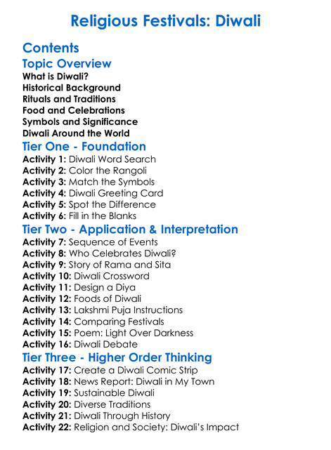 Religious Festivals Diwali Worksheet Activity Booklet