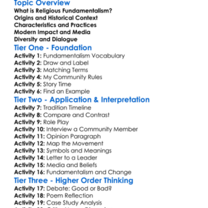 Religious Fundamentalism Worksheet Activity Booklet