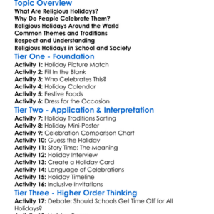 Religious Holidays Worksheet Activity Booklet