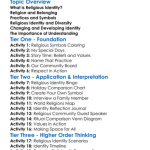 Religious Identity Worksheet Activity Booklet