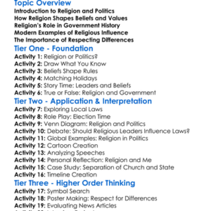 Religious Influence On Politics Worksheet Activity Booklet