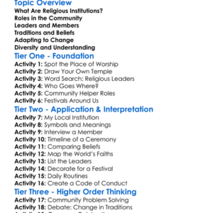 Religious Institutions Worksheet Activity Booklet