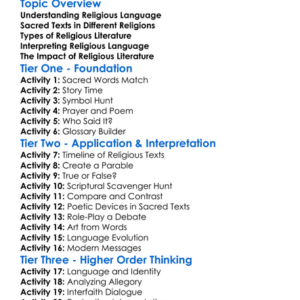 Religious Language And Literature Worksheet Activity Booklet