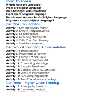 Religious Language Worksheet Activity Booklet