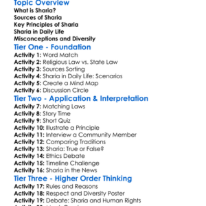 Religious Law Sharia Worksheet Activity Booklet