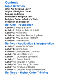 Religious Laws And Codes Of Conduct Worksheet Activity Booklet