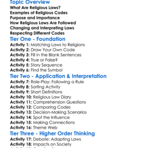 Religious Laws And Codes Worksheet Activity Booklet