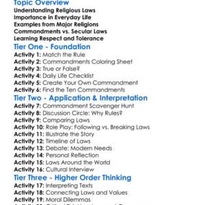Religious Laws And Commandments Worksheet Activity Booklet
