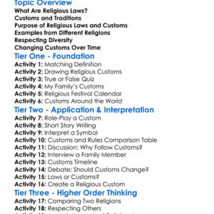 Religious Laws And Customs Worksheet Activity Booklet