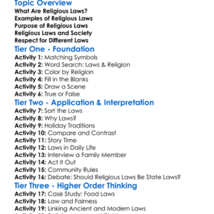 Religious Laws Worksheet Activity Booklet