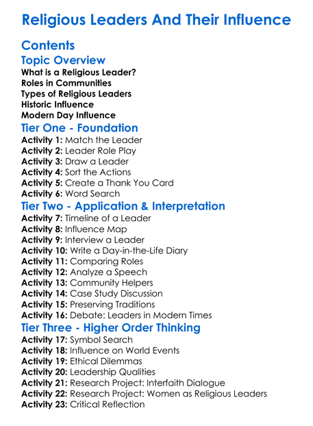 Religious Leaders And Their Influence Worksheet Activity Booklet
