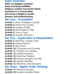 Religious Leaders Worksheet Activity Booklet