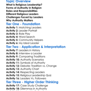 Religious Leadership And Authority Worksheet Activity Booklet