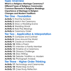 Religious Marriage Ceremonies Worksheet Activity Booklet