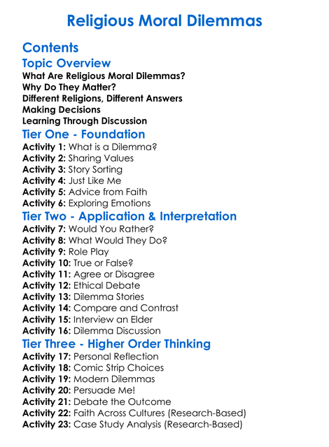 Religious Moral Dilemmas Worksheet Activity Booklet