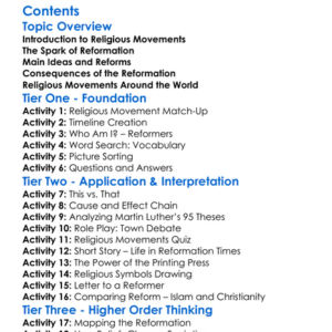 Religious Movements And Reformation Worksheet Activity Booklet