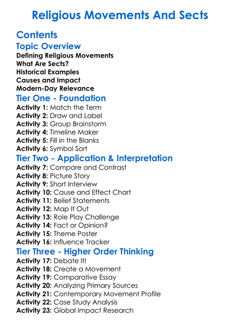 Religious Movements And Sects Worksheet Activity Booklet