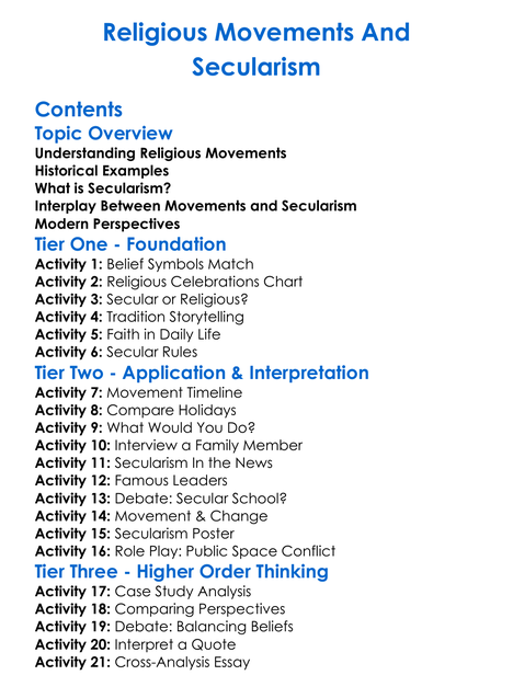 Religious Movements And Secularism Worksheet Activity Booklet