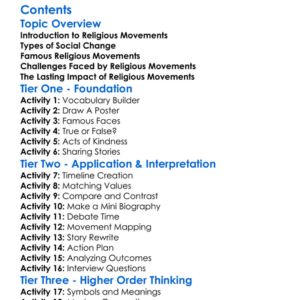 Religious Movements For Social Change Worksheet Activity Booklet