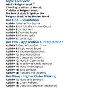 Religious Music And Chanting Worksheet Activity Booklet