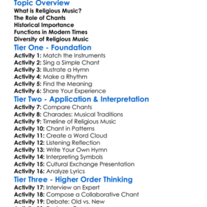 Religious Music And Chants Worksheet Activity Booklet